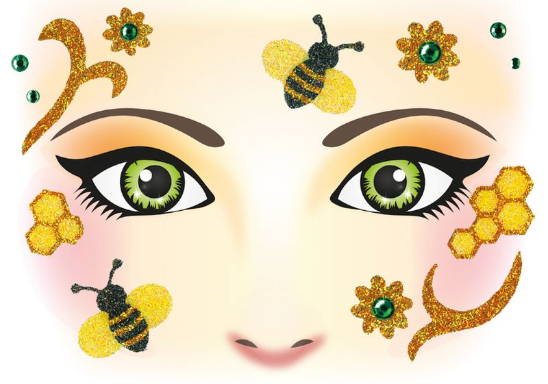FACE ART Sticker Honey Bee til ansiktet, 1 ark (5 pakk)