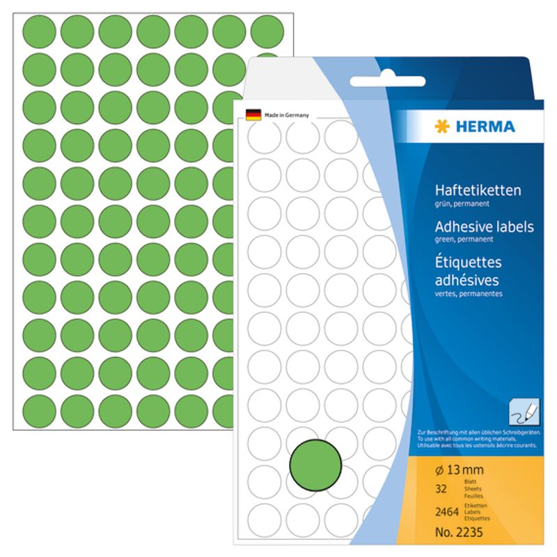 HERMA runde etiketter, Ø13 mm, grønn (2464 stk)