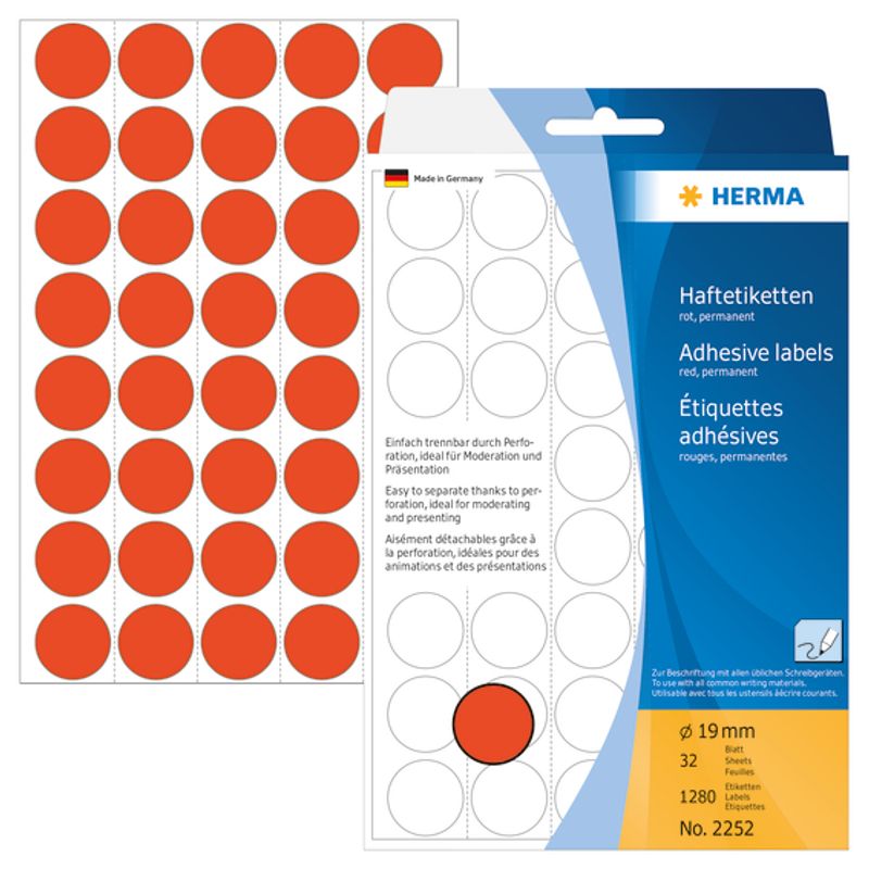 HERMA runde etiketter, Ø19 mm, rød (1280 stk)