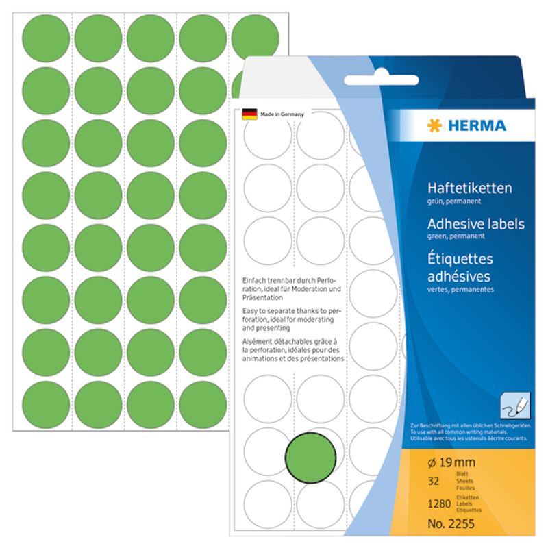 HERMA runde etiketter, Ø19 mm, grønn (1280 stk)