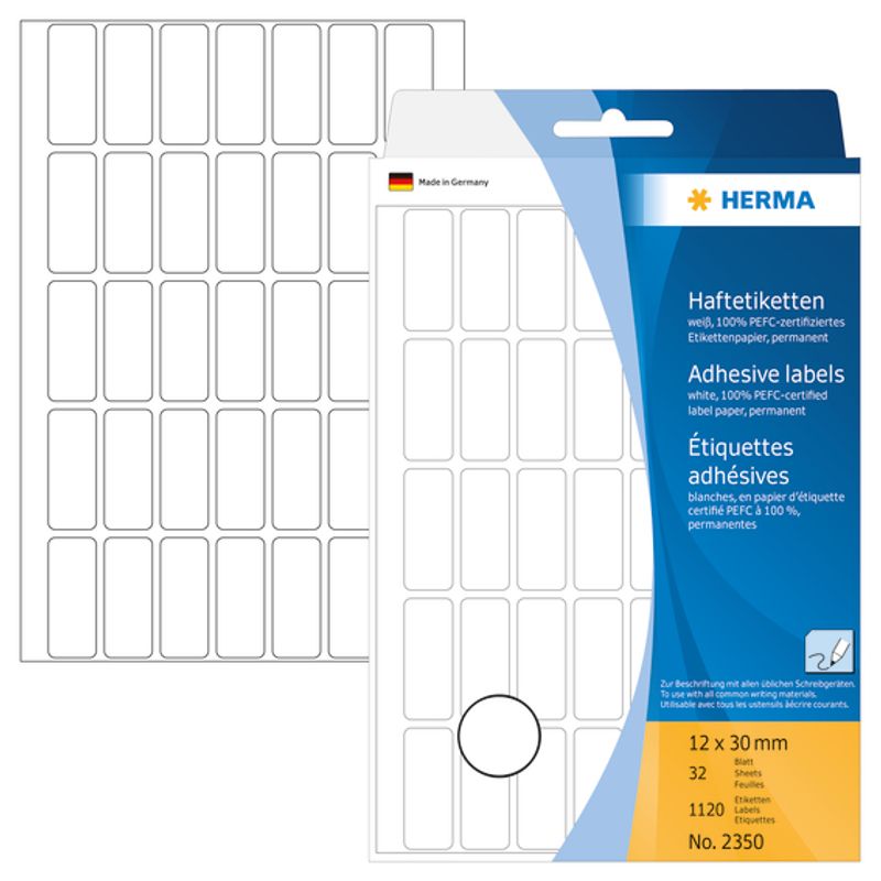 HERMA standardetiketter, hvit 12x30 mm (1120 stk)