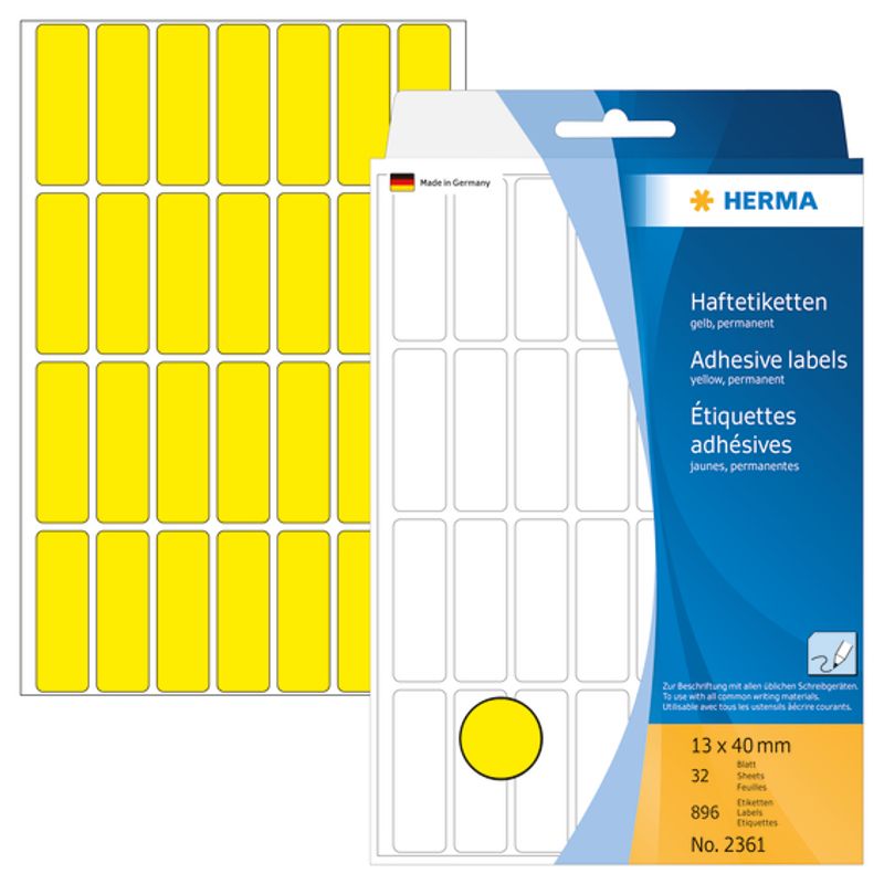 HERMA fargede etiketter, gul 13x40 mm (896 stk)