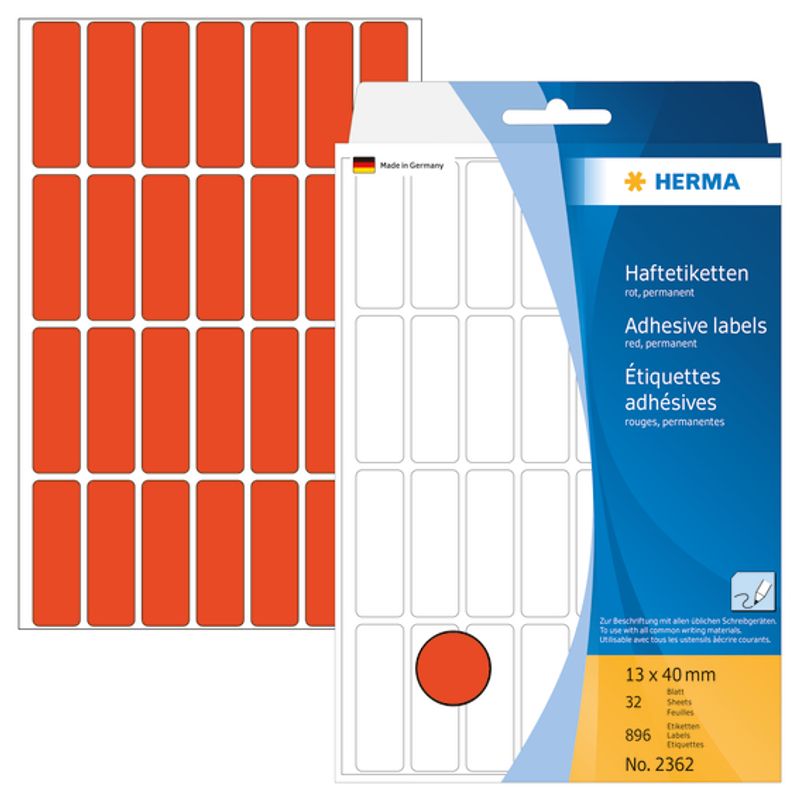 HERMA fargede etiketter, rød 13x40 mm (896 stk)