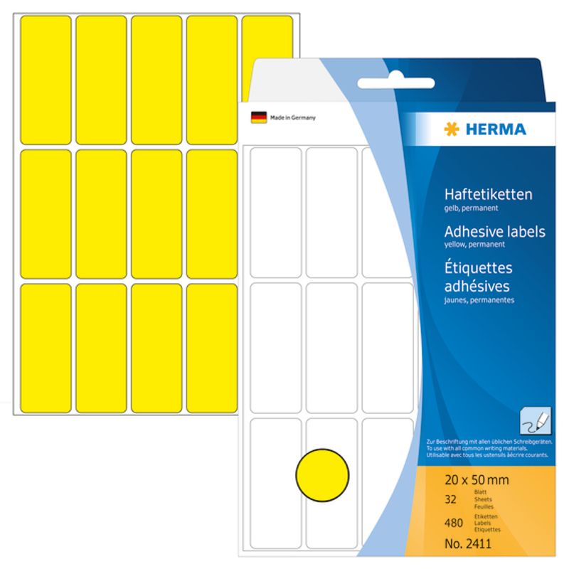HERMA fargede etiketter, gul 20x50 mm (480 stk)
