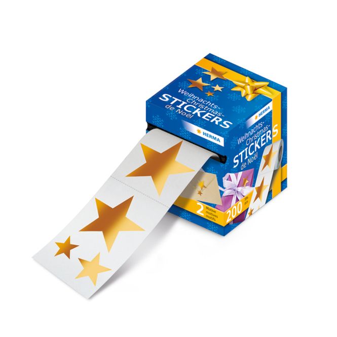 Hovedbilde Juleetiketter, Stjerner gullfolie, 2 motiver (200 ...