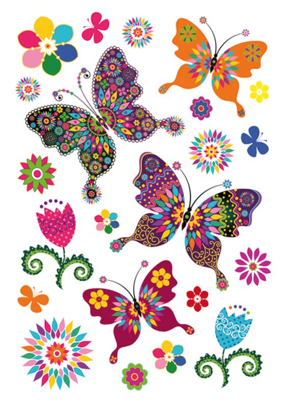 MAGIC Stickers Hippie sommerfugler, glitterfolie, 1 ark (10 pakk