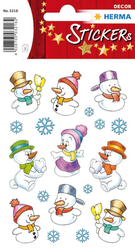 DECOR Stickers Glade snømenn, 3 ark (10 pakk)