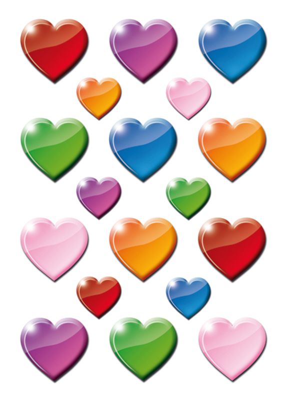 DECOR Stickers Fargerike hjerter, 3 ark (10 pakk)