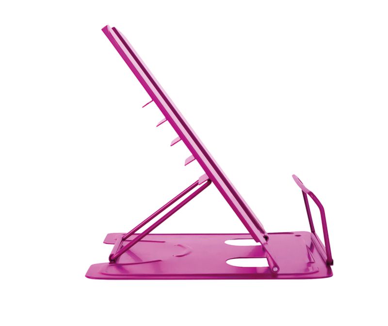 Lesestativ i metall, rosa, høyde 19 cm, justerbar i 5 trinn