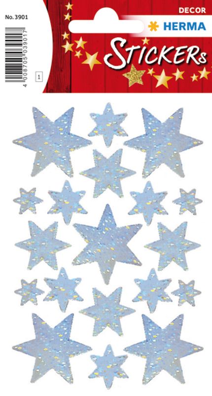 DECOR Stickers stjerner holografisk folie, 1 ark (10 pakk)