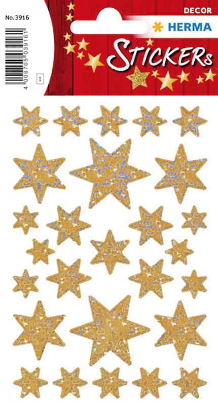 DECOR Stickers Gullstjerner regnbuefarger, 1 ark (10 pakk)