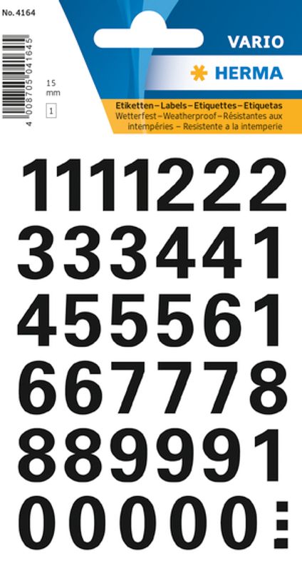 VARIO talletiketter 15 mm, 0-9, svart, 1 ark (10 pakk)