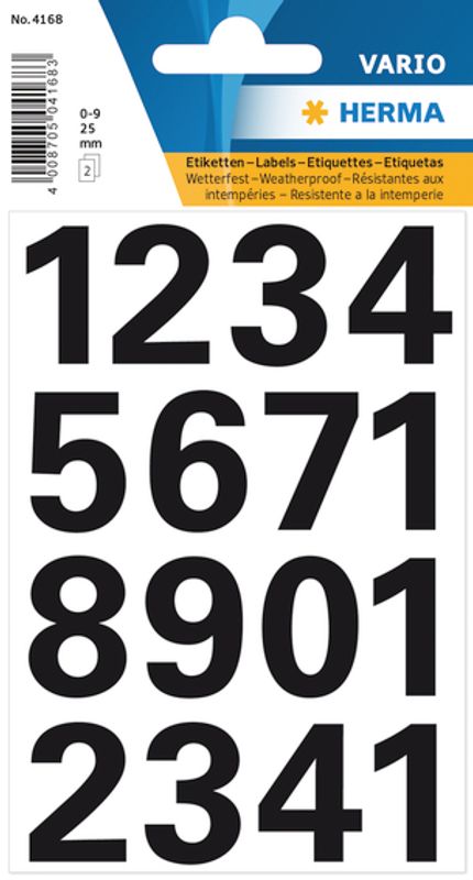 VARIO talletiketter 25 mm, 0-9, svart 1 ark (10 pakk)