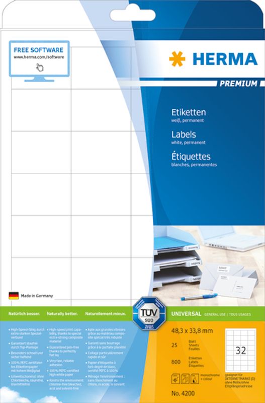 PREMIUM universaletiketter, 25 ark 48.3x33.8 (800 stk)