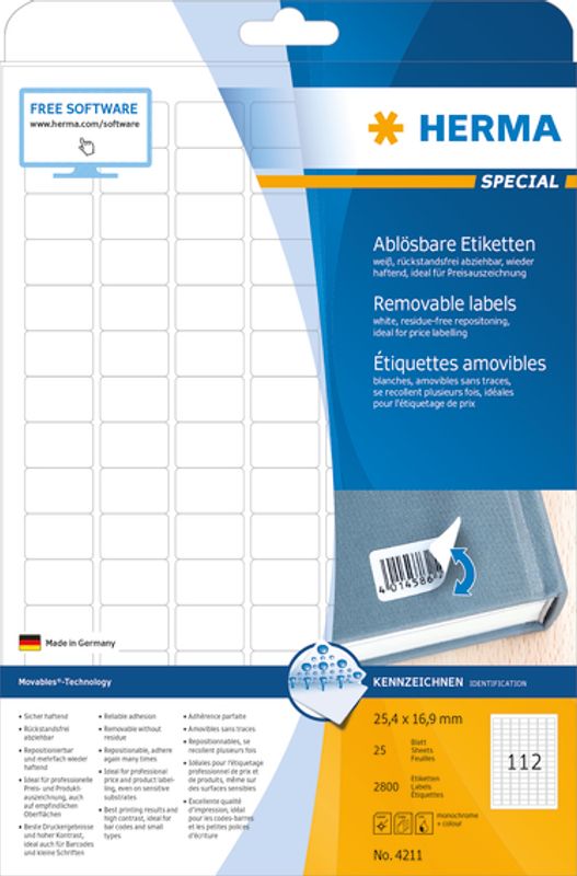 SPECIAL avtagbare etiketter, 25 ark 25.4x16.9 (2800 stk)