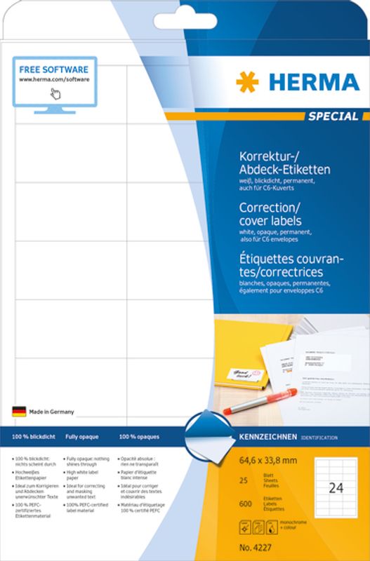 SPECIAL etiketter opak, 25 ark 64.6x33.8 mm (600 stk)