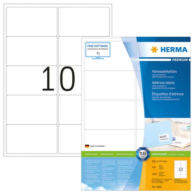 Hovedbilde PREMIUM adresseetiketter 100 ark 99.1x57 (1000 ...