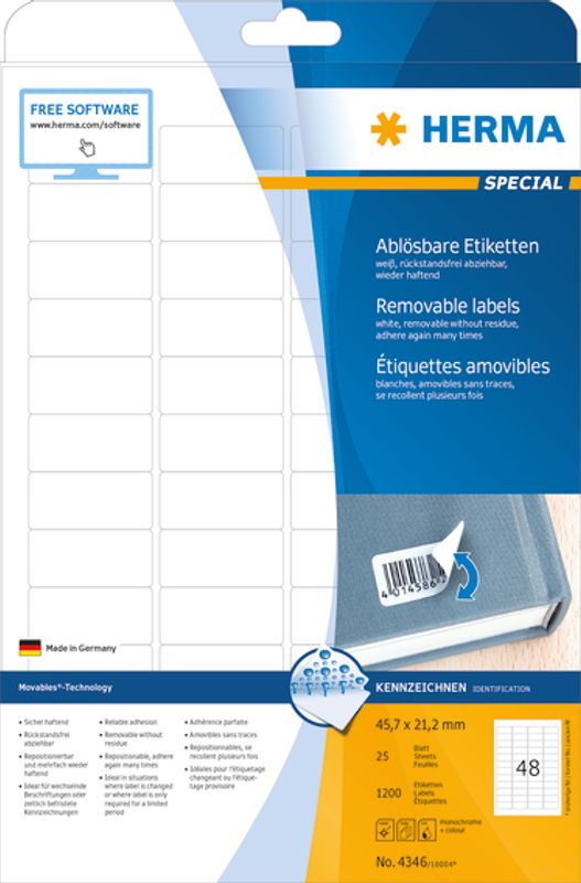 SPECIAL avtagbare etiketter, 25 ark 45.7x21.2 (1200 stk)