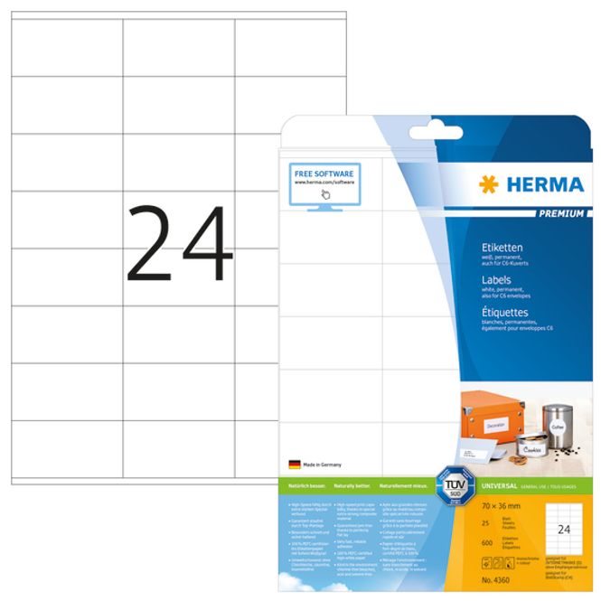 Hovedbilde PREMIUM universaletiketter, 25 ark 70x36 (600 ...