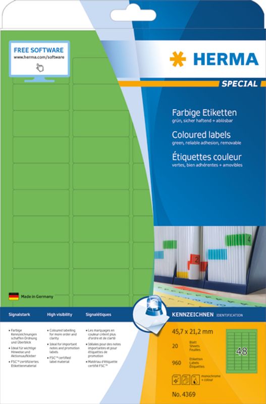 SPECIAL fargede etiketter 20 ark, 45.7x21.2 grønn 960 stk