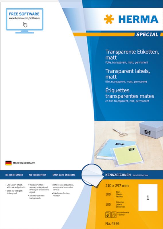 SPECIAL transparent, No-label-effect A4, 210x297 (100 stk)
