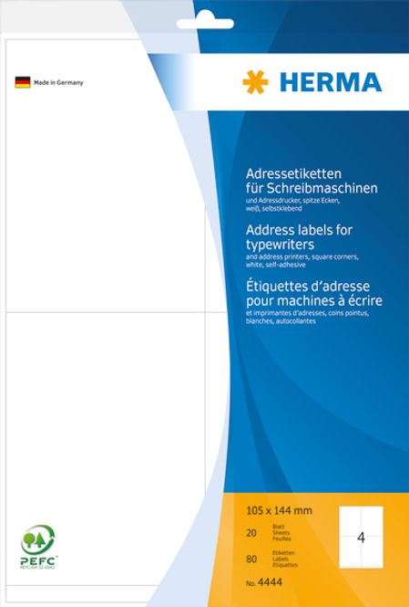 Hovedbilde Adresseetiketter spisse kanter 20 ark, A4 105x144 ...