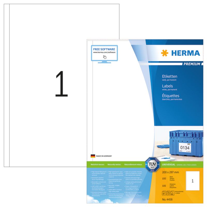PREMIUM universaletiketter, A4, 100 ark, 200x297 (100 stk)