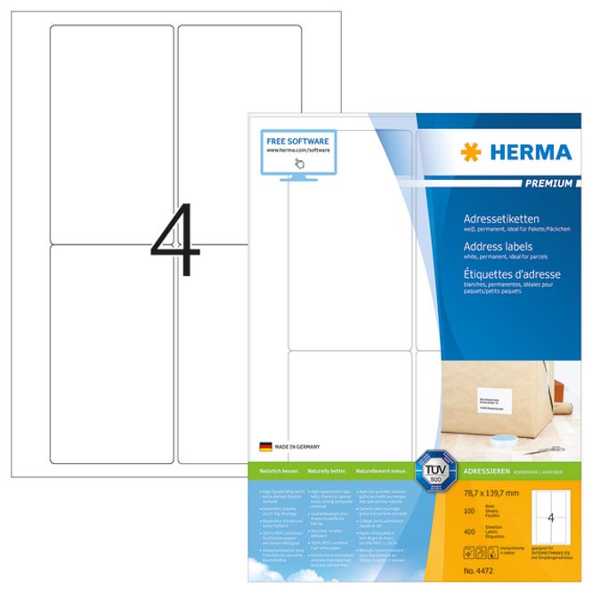 Hovedbilde PREMIUM adresseetiketter, 100 ark 78.7x139.7 (400 ...