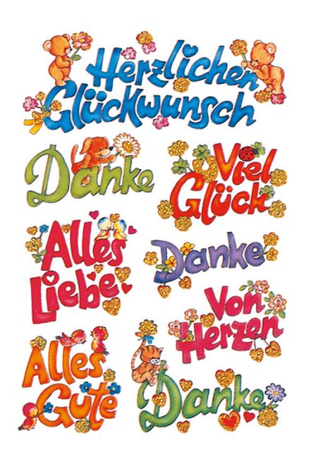 Hovedbilde DECOR Stickers Gode ønsker tysk glitter, 1 ark ...