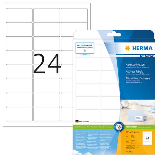 Hovedbilde PREMIUM adresseetiketter, 25 ark 63,5x33,9 (600 ...