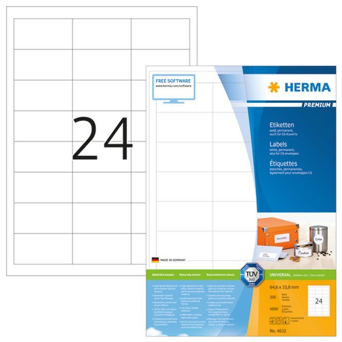 Hovedbilde PREMIUM universaletiketter, papir, 200 ark ...