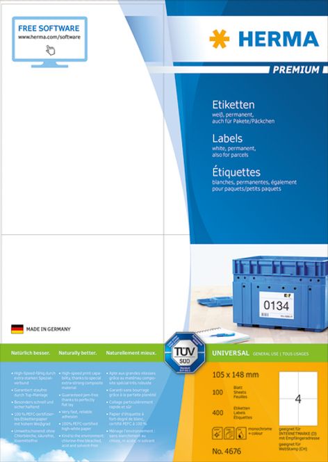 Hovedbilde PREMIUM universaletiketter, papir,100 ark 105x148 ...