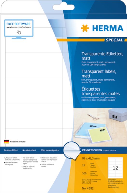 SPECIAL transparente etiketter 25 ark 96.5x42.3 (300 stk)