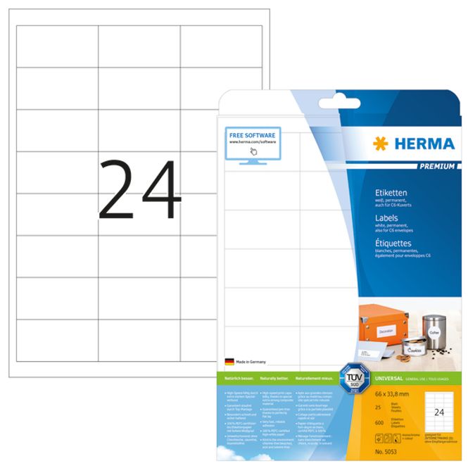 Hovedbilde PREMIUM universaletiketter, papir, 25 ark 66x33.8 ...