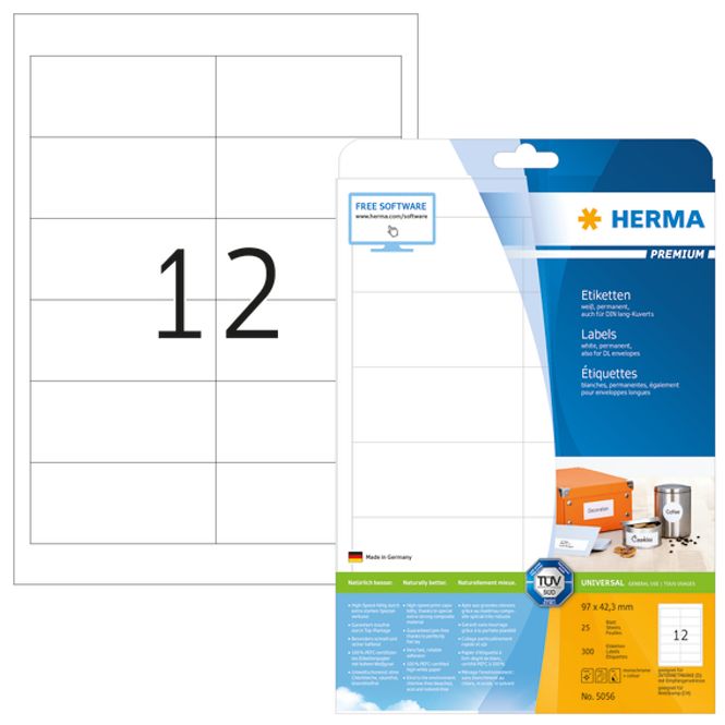 Hovedbilde PREMIUM universaletiketter, papir, 25 ark ...