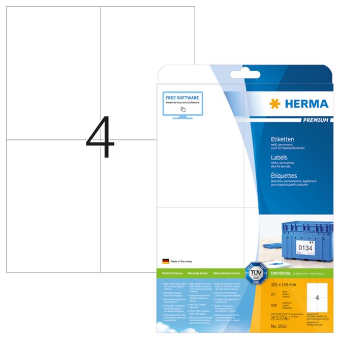 Hovedbilde PREMIUM universaletiketter, papir, 25 ark 105x148 ...