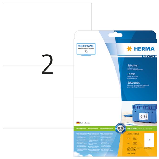 Hovedbilde PREMIUM universaletiketter, papir, 25 ark 210x148 ...