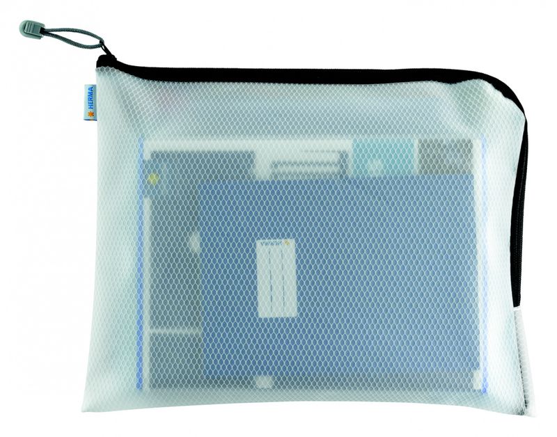 A4+ Veske/lomme i plast med sort glidelås 36x28cm