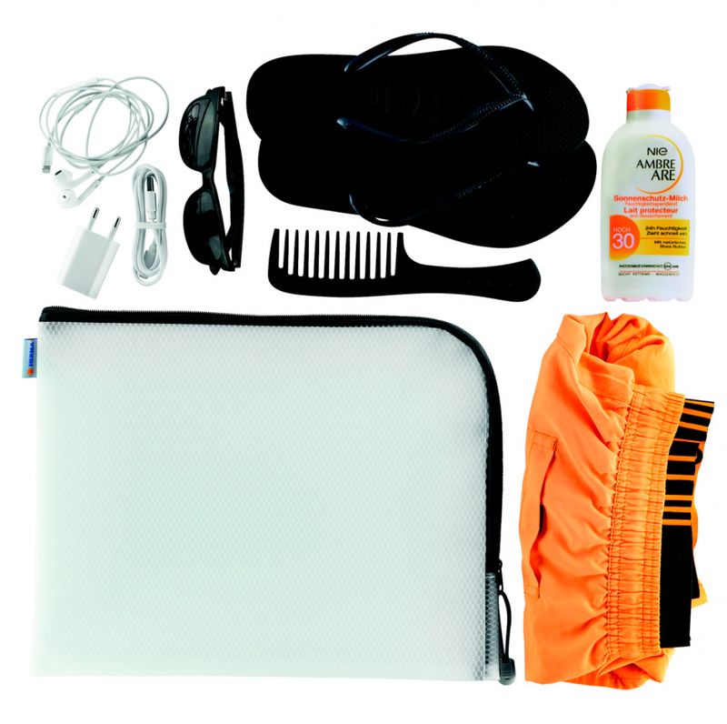 A4+ Veske/lomme i plast med sort glidelås 36x28cm