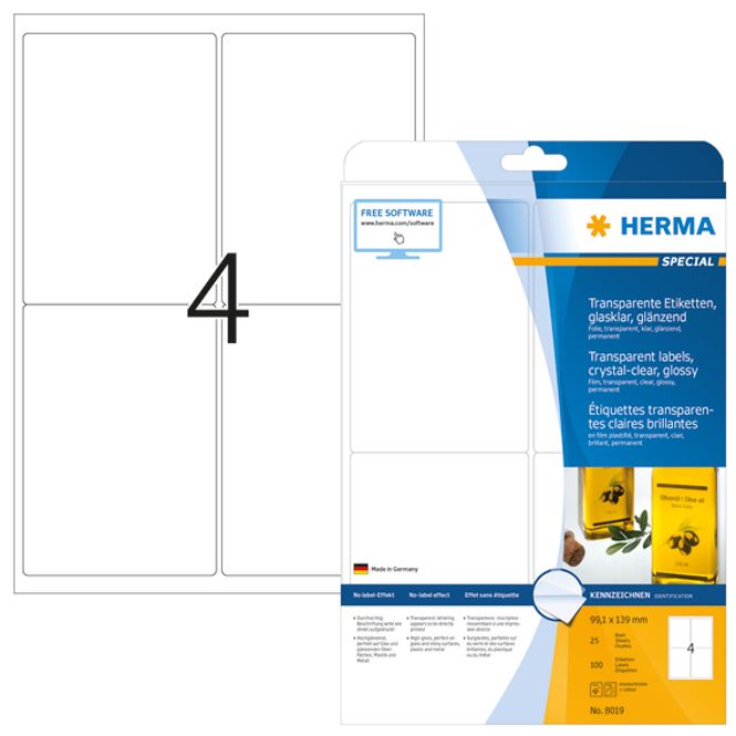 Hovedbilde SPECIAL glassklare etiketter 25 ark 99.1x139 (100 ...