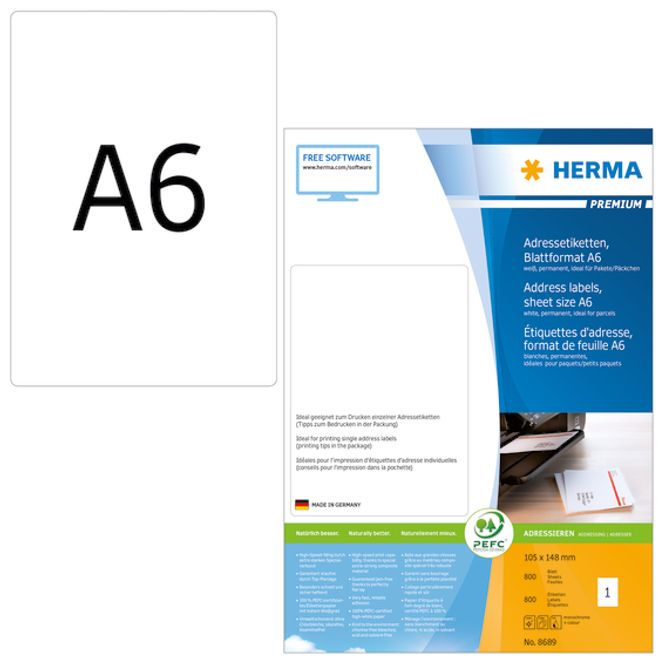 Hovedbilde PREMIUM etiketter, A6, peel-off, 800 ark, 105x148 ...