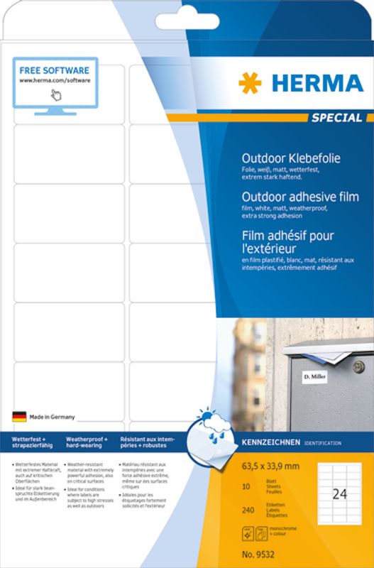 OUTDOOR selvklebende folie, 10 ark 63.5x33.9 hvit (240 stk)